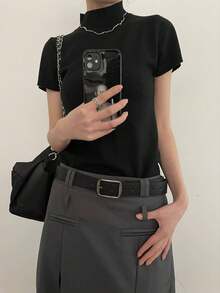 2000s Simple Style Square Buckle Belt For Dress Summer, School Fall, Autumn, Halloween - Black - View 7