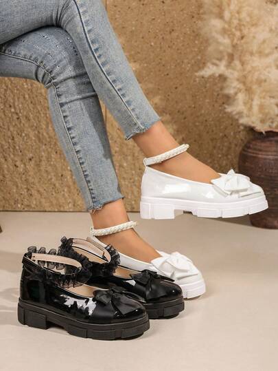 Giày Mary Jane nữ phong cách Dark mới 2026, ren, quai cổ chân, đính nơ, đế platform dày bóng, giày đi làm đi chơi thường ngày cho nữ