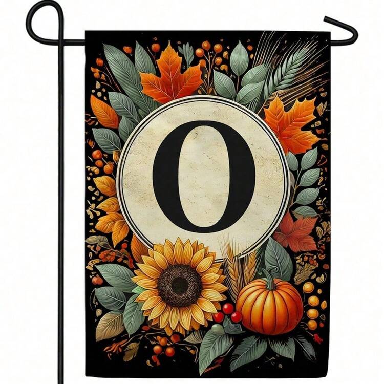 Autumn-Themed Garden Flag With Optional Initial (12.5 X 18 Inches, Double-Sided Print, Featuring Sunflowers And Pumpkins) - 1pc - 查看 15