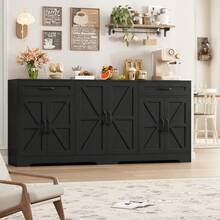 Sideboard, 180cm Large Kitchen Sideboard With 6 Barn Doors & 2 Drawers Farmhouse - 黑色 - 查看 2