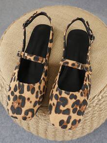 XBYASDF Sepatu Flat Wanita Ujung Persegi, Sepatu Pumps Slingback Bertali Belakang Motif Leopard Cokelat, Sepatu Kasual Retro yang Nyaman - Coklat - View 4