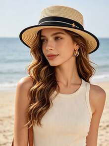 1 buah Topi Jerami Wanita Gaya Bohemian Poliester Modis untuk Aktivitas Luar Ruangan, Gaya Baru, Pinggiran Lebar, Perlindungan Matahari yang Dapat Disesuaikan, Bernapas, Warna Polos, Topi Jerami Cocok untuk Penggunaan Luar Ruangan Sehari-hari - MultiWarna - View 5