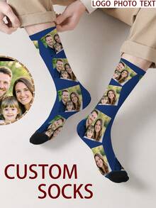 1 Pair Customized Face Pattern Socks, Unisex Customizable Photo Socks, Personalized Printed Socks, Funny Face Socks, Custom Pattern Socks, Print Any Face Pattern On Socks, Anniversary Gift, Valentine's Day Gift, Unique Birthday Gift, Personalized Collectible, Men's Socks, Women's Socks - Multicolor - View 3