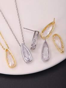 3 piezas/Set Conjunto de moda de verano, Collar con colgante de gota de agua y aretes, Minimalista, Adecuado para regalos de vacaciones y citas - Multicolor - Ver 6