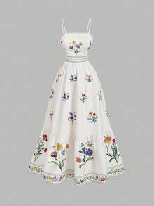 Vestido con estampado floral y volantes en el bajo, estilo vacacional - Multicolor - Ver 12