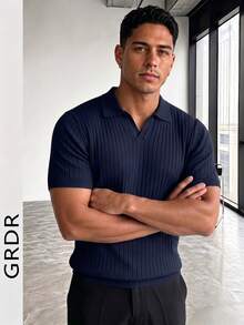 GRDR Men's Solid Color Short Sleeve Casual Commuter Knit Top - Navy Blue - View 4
