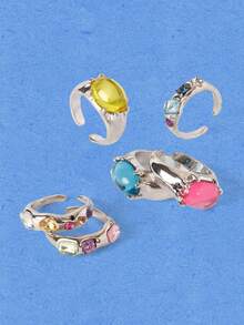 Popjeli Set Cincin Berlian Imitasi Batu Permata Kreatif Bergaya, Minimalis & Serbaguna, Hadiah Perhiasan Mewah untuk Wanita - MultiWarna - View 3