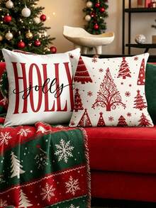 1/4pcs New Christmas Pattern Pillowcase, Christmas-Themed Throw Pillow Cover, Decorative Pillow Cover, Square Pillowcase, Christmas Decoration, Suitable For Living Room, Sofa, And Bedroom Party Decor, Pillow Insert Not Included 18x18 Inches - Multicolor - View 2