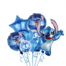 85pcs Stitch Theme Party Decoration Set, Includes Stitch Foil Balloons, Blue & White Gradient Balloon Arch, Blue Sequin Backdrop Curtain, Stitch Theme Tablecloth And Hanging Decorations, Decorative Backdrop, Suitable For Birthday Party, Theme Party - Multicolor - View 9