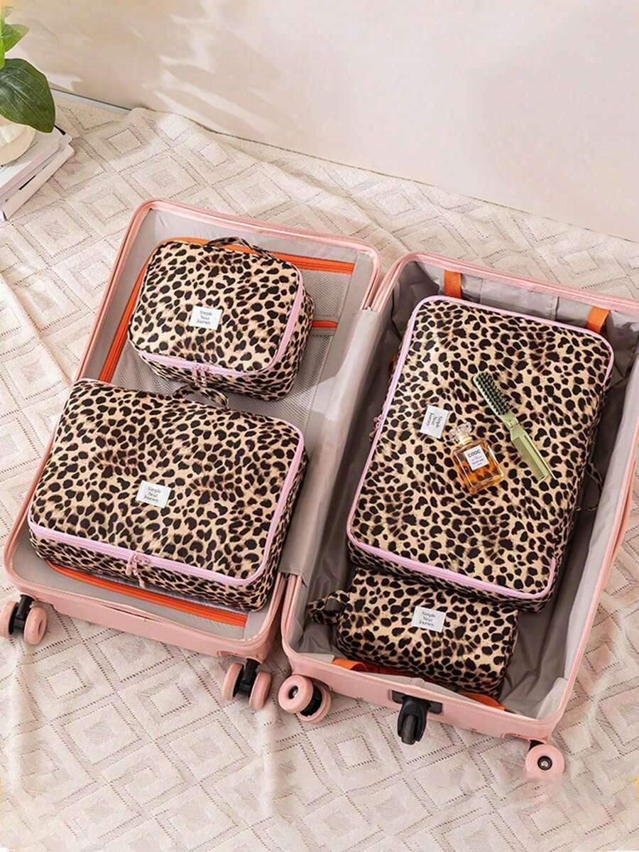 1pc/Set Leopard Print Travel Bag Set, Multi-Functional Storage For Clothes, Cosmetics And Daily Essentials, Suitable For Travel, Dorm, Back To School Gift - Multicolor - View 1