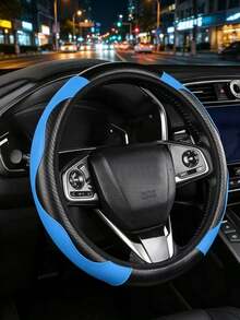 1 pieza Funda de volante de cuero PU con textura de fibra de carbono elástica para todas las estaciones, estilo deportivo empresarial con banda elástica, anillo interior no incluido - A - Ver 13