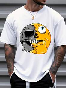 Men's Pure Cotton Short-Sleeved T-Shirt Casual Oversized Skull  Print Daily Wear Top - White - View 6