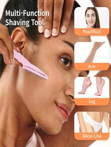 30/24/12/6/3/1pc Glitter Pink , Women's Facial Hair Shaver, Exfoliating Skin Removal Tool With Precision Protective Cap, Reusable, Suitable For Beginners Eyebrow Shaping - Multicolor - View 2