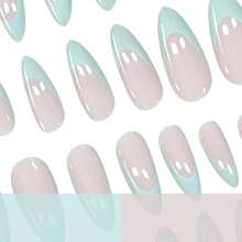 24pcs Short Classic French White Tip Short Pointed Minimalist Round Nails + 1pc Jelly Glue + 1pc Nail File - 彩色 - 查看 6