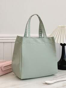 Bolsa de Almuerzo Aislada de unicolor Portátil, Caja de Almuerzo y Bolsa de Frutas Gruesa y Linda para Estudiantes - Verde - Ver 6