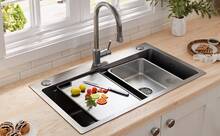 75 X 45 Cm Stainless Steel Inset Sink With Cutting Board, Additional Inner Bowl And Drainer Basket, PVD Coating, Waterfall Waste, Quiet Operation And 3 Tap Holes - 銀色 - 查看 4
