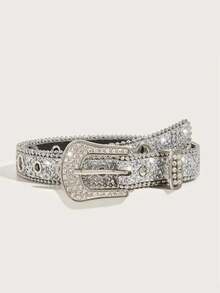 1pc/2pcs Women's Rhinestone Hollow Glitter Y2K Style Belt - Silver - View 8