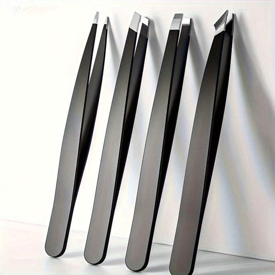 4pcs Stainless Steel High-Density Tweezers, Designed For Hair Removal, Beard Trimming And Eyebrow Shaping, Suitable For Hair Removal, Beard Trimming And Eyebrow Shaping Tool Set, All-Season Use, Durable, Essential Helper For Holidays! Must-Have For Makeup And Beauty Enthusiasts! - 4pcs - View 1