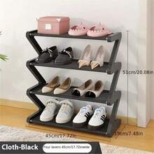 4-Tier Z-Shaped Shoe Rack, Shoe Storage Organizer, Multi-Layer Shoe Rack, Plastic Freestanding Shoe Rack, Easy To Assemble Floor-Mounted Organizer, Suitable For Living Room, No Tools Required Installation, Stackable Home And Dorm Essential - Multicolor - View 7