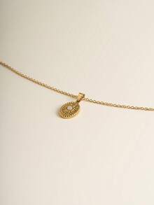 1pc Niche Vintage Stainless Steel 18K Gold Plated Oval Sun White Stone Pendant Necklace, Hypoallergenic Minimalist Versatile Commuter Collarbone Chain For Women - Gold - View 2