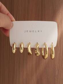 6-18PCS Personalized Fashion Halo Water Drop Twisted Square Hook Textured Geometric Earrings, Suitable For Party, Banquet, Travel, Wedding, Vacation, Daily, Holiday Wear, Jewelry Gift - Gold - View 2