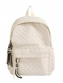 1 pieza Mochila acolchada de nylon de gran capacidad para mujer, decoración de borlas, mochila preppy casual minimalista, adecuada para estudiantes, escuela, regreso a clases, compras, uso diario - Multicolor - Ver 9
