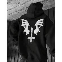 Sudadera unisex con capucha, estampado digital, estilo moderno y casual, para parejas, ideal para otoño e invierno, Halloween. - Negro - Ver 1