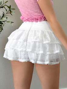 Minifalda blanca de lazo de unicolor estilo hawaiano Y2K para verano - Albaricoque - Ver 3