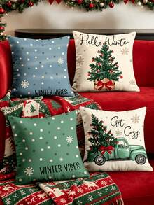 1/4 Stücke neue Weihnachtsmuster Kissenbezüge, weihnachtlich thematisierte Zierkissenbezüge, dekorative Kissenbezüge, quadratische Kissenbezüge, Weihnachtsdekoration, geeignet für Wohnzimmer, Sofa und Schlafzimmer Partydekoration, Kissenfüllung nicht enthalten 18x18 Zoll - Verschiedenfarbig - Übersicht 7