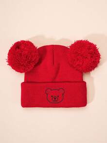 3pcs/1pc Embroidered Round Face Bear Kids Double Pom Pom Knitted Hat, Ski Warm Baby Boy Girl Unisex Hat, Y2K Style Outdoor Cold-Proof Knitted Beanie, Casual Versatile Winter Warm Hat For Daily Wear, Costume Kids - Knitted Hat - View 14