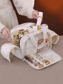 1pc Multifunctional Women's Travel Tote Bag, Featuring Multi-Layer Design, Soft Plush Texture, Zipper Closure And Waterproof Material. Suitable For Storing Cosmetics, Home Decor, Desk Storage And Travel Bag. - Multicolor - View 12