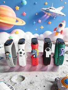 5入兒童最愛太空系列LED觸控電子錶，附可愛恐龍、足球、太空人吊飾，5款不同圖案設計，親膚柔軟運動錶帶，適合聖誕節、兒童節、生日禮物、開學季、日常配戴、學校與運動場合 - 彩色 - 查看 2