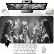 Extra-Large, Durable Mouse Pad Featuring A "Smoking Nun" Design-Suitable For Gaming, Office Work, Laptop Keyboards, And Desk Surfaces; Features Precision-Stitched Edges, A Non-Slip Rubber Base, And Multiple Size Options. - Mouse Pad - View 2