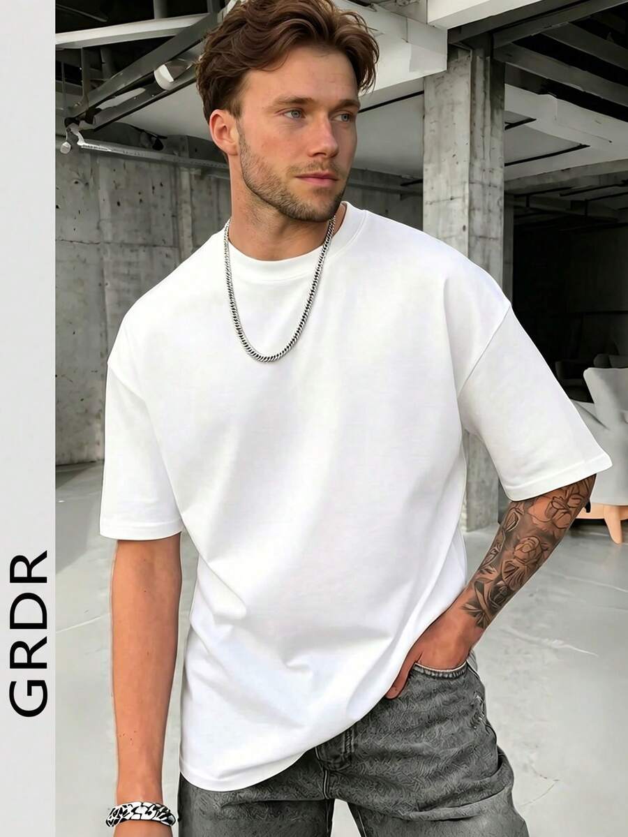 GRDR 男士时尚宽松短袖T恤 | 精致设计 | 夏季必备 | 百搭易配 | 展现您的风格 - 白色 - 查看 1