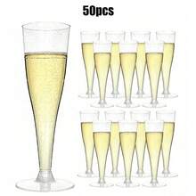 25/50pcs Elegant Reusable Plastic Champagne Flutes - 130ml/4.5oz Clear Glasses With Stem & Rim, Durable & Stylish For Weddings, Parties, Thanksgiving, Christmas, Halloween, New Year Party - 查看 15