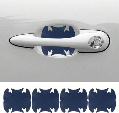 Deaelf 4PCS Car Door Handle Cup Scratch Protector, Carbon Fiber Door Bowl 3D Sticker, Auto Door Handles Protective Film, Universal Handle Paint Cover Guard Pad For Most Cars (Blue)