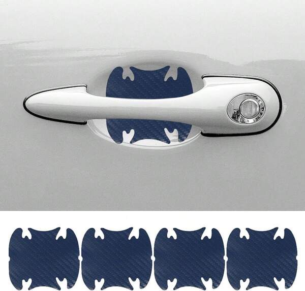 Deaelf 4PCS Car Door Handle Cup Scratch Protector, Carbon Fiber Door Bowl 3D Sticker, Auto Door Handles Protective Film, Universal Handle Paint Cover Guard Pad For Most Cars (Blue)