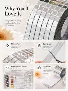 1pc Silver/Gold/Rose Gold Self-Adhesive Real Glass Mosaic Tiles, 5x5mm Mini Square Disco Tile Stickers, Suitable For DIY Crafts, Disco Party, Home Decor, Disco Ball, Vase, Cup, Frame And More - Disco Patch - View 10