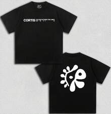 Basic Black Graphic T-Shirt With The Phrase "COLOR OUTSIDE THE LINES", Irregular Organic Floral Pattern, Casual Design For Men And Women - 黑色 - 查看 1