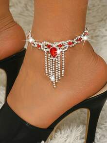 1PC Women's Full Rhinestone Eye-Catching Anklet, Fashionable High-End Luxurious Full Rhinestone Tassel Copper Anklet, Hypoallergenic And Fade-Resistant, Suitable For Daily Wear, Beach Party, Street Style, Holiday Gift, Banquet Versatile - Shape - View 9
