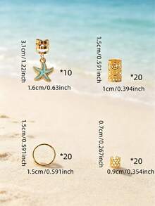 35/70 pièces Élastiques à cheveux série étoile de mer océan pour filles, ensemble d'anneaux à cheveux en alliage de style bohème vintage, convient pour la plage et les scènes de vacances - Multicolore - Voir 6