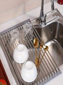 1pc Luxury Roll-Up Stainless Steel Dish Drying Rack & Fruit Strainer - Space-Saving, Multi-Functional, Sink-Top Design, Portable Rollable, Rust-Resistant, Easy To Clean, Kitchen Sink Storage Tool And Mat - Perfect For Small Kitchens - Multicolor - View 7