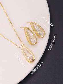 3 piezas/Set Conjunto de moda de verano, Collar con colgante de gota de agua y aretes, Minimalista, Adecuado para regalos de vacaciones y citas - Multicolor - Ver 7