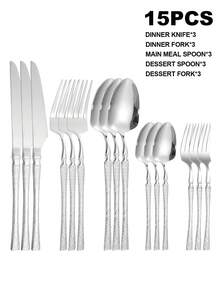5pcs/15pcs/30pcs Stainless Steel Cutlery Set Steak Knife Fork Spoon Suitable For Kitchen Restaurant Wedding Party Holiday Gift - Silver - View 7