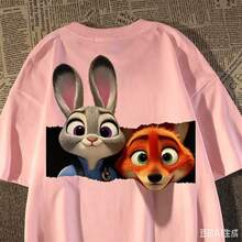 Disney Zootopia Judy Nick Paper Break Style Adult Children's Pure Cotton T-Shirt Multi Color Loose Cartoon Casual Sports Top - AT33242 - View 10