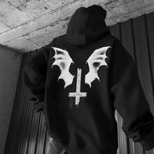 Sudadera unisex con capucha, estampado digital, estilo moderno y casual, para parejas, ideal para otoño e invierno, Halloween. - Negro - Ver 2