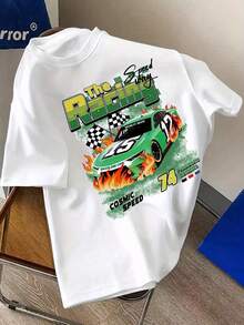 White Layera Boy's Clothes Boy's Clothes Girl's Set T-Shirts Short Sleeve T-Shirt With Racing Car Print, Cotton, Men's, Casual Summer T-Shirt With Mesh Neck - 白色 - 查看 1