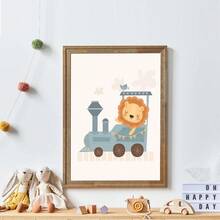 1pc Framed Canvas Wall Art, Circus Train Animal Children's Room Decor Painting, Lion In Steam Train Carriage, Monkey And Giraffe In Carnival Carriage, And Party Elephant Holding Balloon On Cream Background, Bohemian Style Neutral Nursery Gallery Wall Decor, Ready To Hang Framed Art Set, Suitable For Toddler Bedroom, Playroom And Baby Shower Gift, Gift For Little Circus Fans, Gentle And Minimalist Children's Room Wall Decoration - Multicolor - View 5