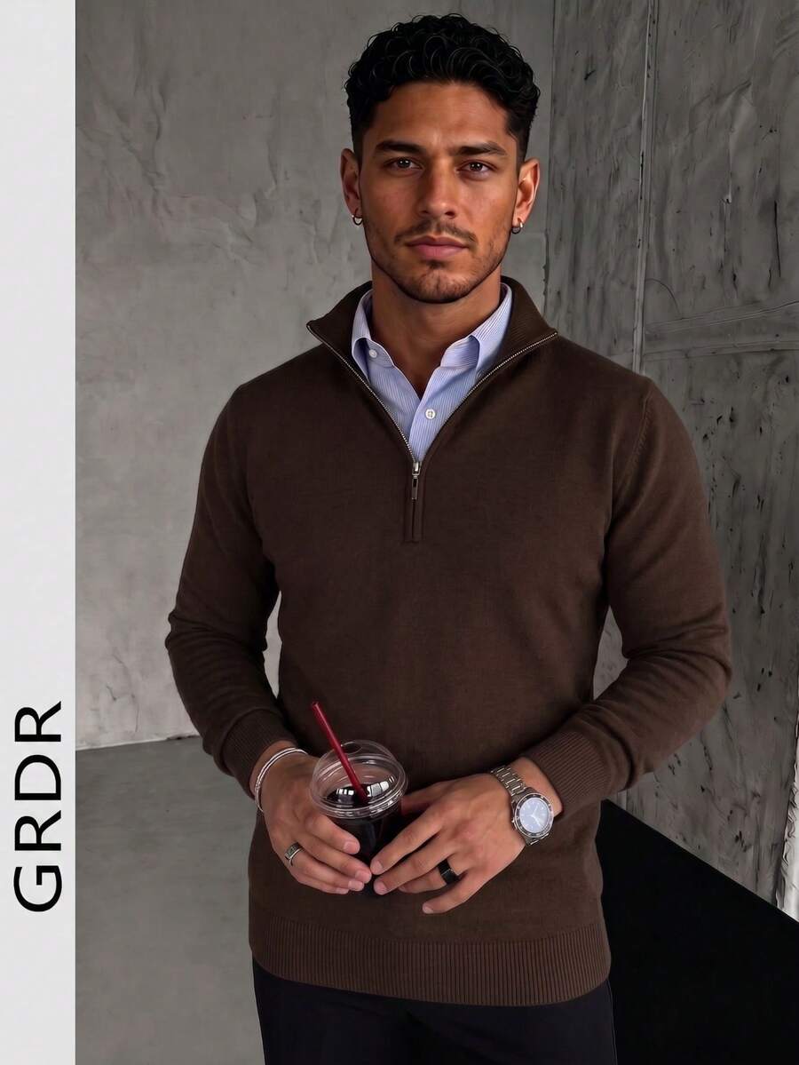GRDR Men's Casual Long Sleeve Half Zip Knit Sweater, Versatile For Daily Wear