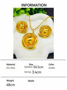 1pc Necklace & 1 Pair Earrings Fashion Women's Gold Jewelry Set 2pcs Wedding Banquet Dress Accessories Daily Wear Holiday Gift Copper Jewelry C-Shaped Earrings - Yellow Gold - View 6